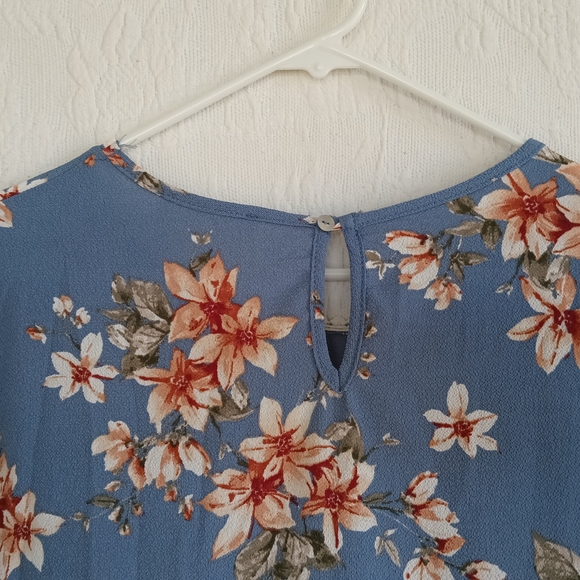 Perfect Peach Blue Babydoll Dress Floral Long Sleeve Crochet Waist Romantic Plus - Picture 10 of 12